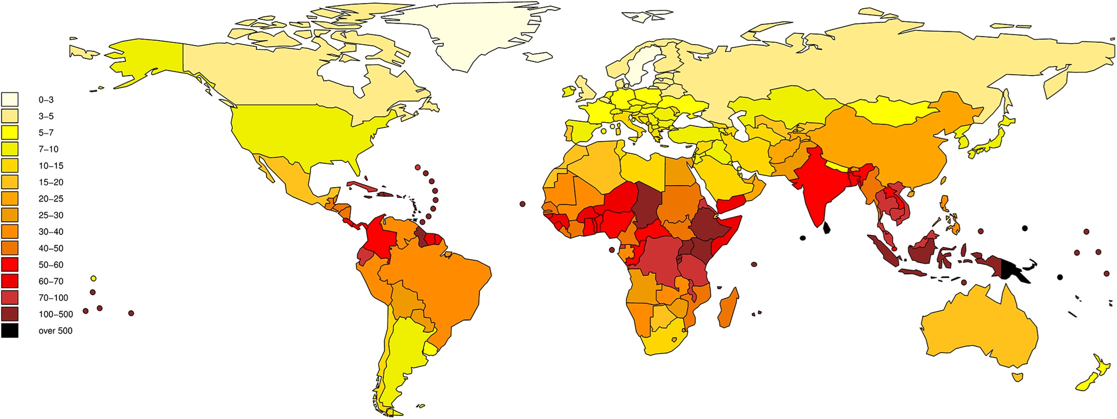 Wereldkaart leptospirose